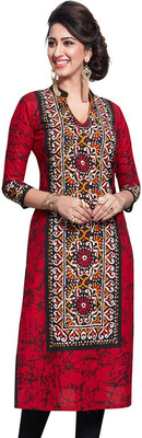 Jevi Prints Women Printed Straight Kurta(Red, Black)