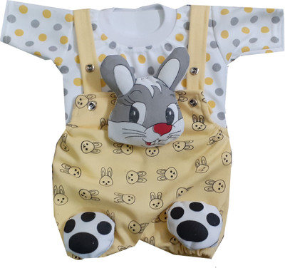 TENDERCAREE Dungaree For Baby Boys & Baby Girls Casual Printed, Applique Cotton Blend(Yellow, Pack of 1)