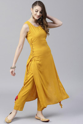 ZYXA Women Solid Straight Kurta(Yellow)