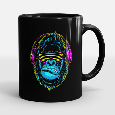 Sublikraft Gorilla With Headphone Printed Ceramic Coffee Mug(330 ml)
