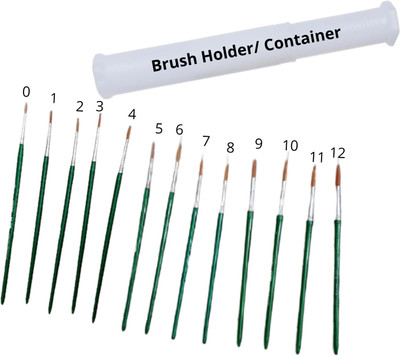 Upyukat Artist Paint Brushes Set and Plastic Brush Container- Round artist paint brush (set of 13 brushes, Size No. 0 to 12) with Plastic Painting Brush Box/ Painting Brush Holder/ Container for storing paint brushes(Set of 13, Green, White)