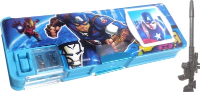 TECHNOCHITRA Super Heros Theme Dual Sided Pencil Box Calculator Art Plastic Pencil Box(Set of 1, Blue)