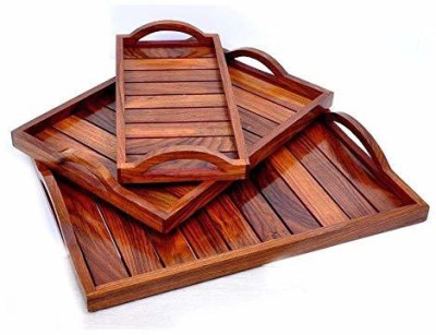isha traders Sheesham Wood Serving Trays (Set of 3) Tray(Pack of 3, Microwave Safe)