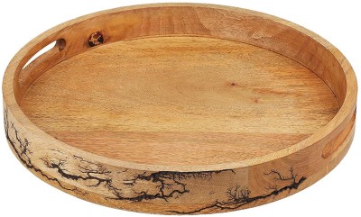 S.I Creation Handicraft Round GOL Mango Wood Handmade Serving Snacks Food Multipurpose Wooden Tray (Brown-12 inch) Tray(Microwave Safe)