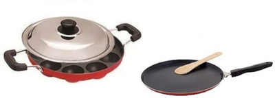 SPINACH Red Hot Non-Stick Appam Maker Pot pan / Paddu Maker / Chetty Pan And Non-Stick Dosa Tawa(Size 12) 2 piece Non-Stick combo Non-Stick Coated Cookware Set(Aluminium, 2 - Piece)