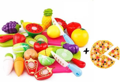 ALLAMWAR Realistic Sliceable Fruits and Vegetables Parts Cutting Play Set fast food pizza toys