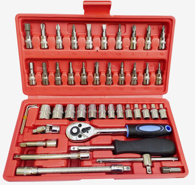 Inditools Bicycle Motor Car Repair Tool Set 46pcs Tool Combination Torque Screwdrivers Ratchet Socket Spanner Mechanics Tool Kits Socket Set(Pack of 46)