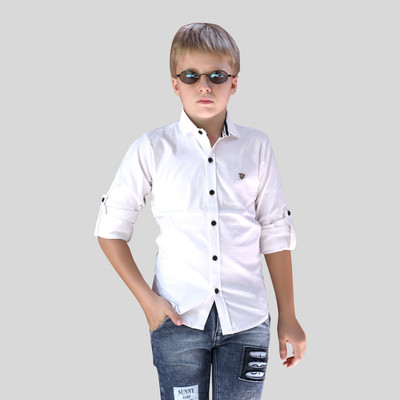 MashUp Boys Solid Casual White Shirt
