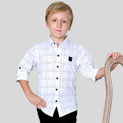 MashUp Boys Checkered Casual White Shirt