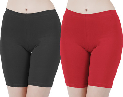 Buy That Trendz Solid Women Black, Red Cycling Shorts