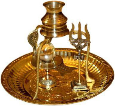 NAVYAKSH Crystal (Sphatik) Shiva Ling / Shivling with Brass Trishul Jalahari Yoni, Plate, Kalash with Stand / Trishul Brass (1 Pieces, Gold) Decorative Showpiece  -  12 cm(Brass, Gold)
