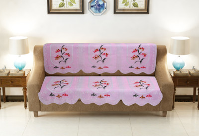 croox Cotton 2 Seater Sofa Floral Cover(Pack of 2 Pink)