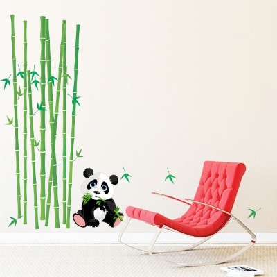 GharKraft 130 cm EJA Art Panda With Bamboo Sticks Removable Sticker(Pack of 1)