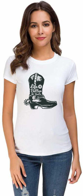 UDNAG Printed Couple Round Neck White T-Shirt