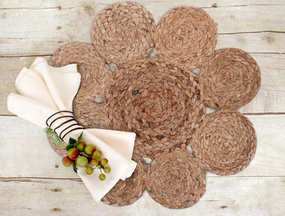 Udeek Round Pack of 2 Table Placemat(Beige, Jute)