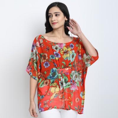 Closetaura Casual Batwing Sleeve Floral Print Women Multicolor Top