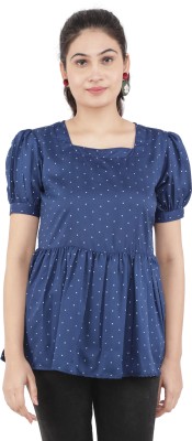 Kulfi Casual Short Sleeve Printed Women Blue Top