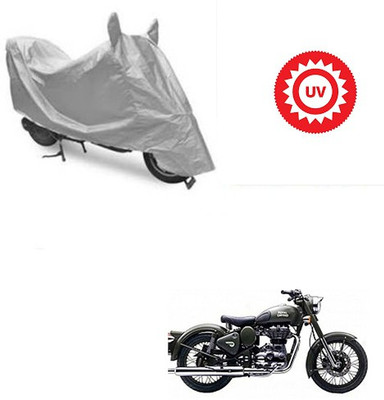 Atulit enterprises Two Wheeler Cover for Royal Enfield(Battle Green, Silver)