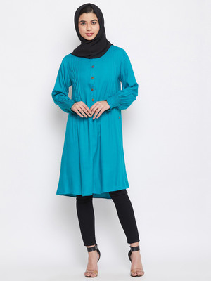 Neoma Polyester Solid Abaya With Hijab(Blue)