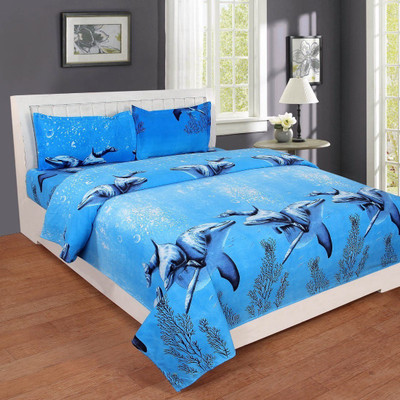 Shaurya 150 TC Cotton Double Printed Flat Bedsheet(Pack of 1, Multicolor)