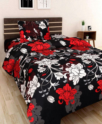 Bhagwati Handloom 185 TC Cotton Single 3D Printed Flat Bedsheet(Pack of 1, Black)