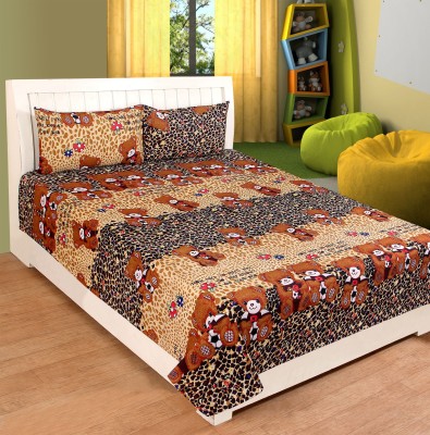 Twinkle Star's 144 TC Cotton Double 3D Printed Flat Bedsheet(Pack of 1, Multicolor)