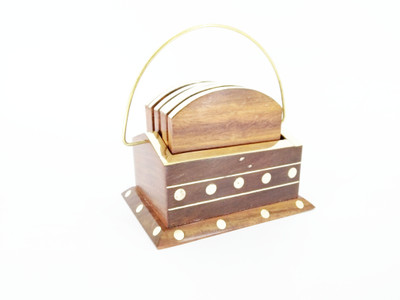 V A Antiques Rectangle Reversible Wood Coaster Set(Pack of 6)