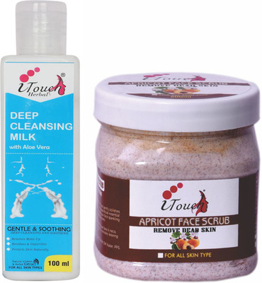 I TOUCH HERBAL APRICOT SCRUB 500 ML AND DEEP CLEANSING MILK 100 ML (PACK OF 2 )(2 Items in the set)