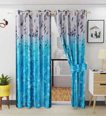 fiona creations 213 cm (7 ft) Polyester Room Darkening Door Curtain (Pack Of 2)(Printed, Abstract, Self Design, Floral, Aqua)