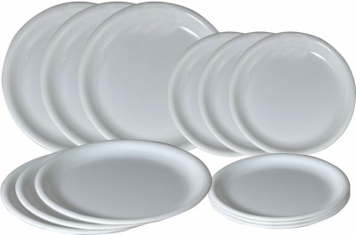 Morvi Pack of 12 Plastic Wonder Plastic Microwave Safe Unbreakable Plates Set, 6 Pcs Half Plate & 6 Pcs Full Plate, White Color, Made in India Dinner Set(White, Microwave Safe)