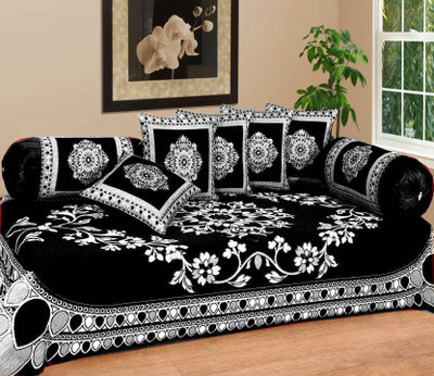Shivkirpa Velvet Embroidered Diwan Set(Black, White)