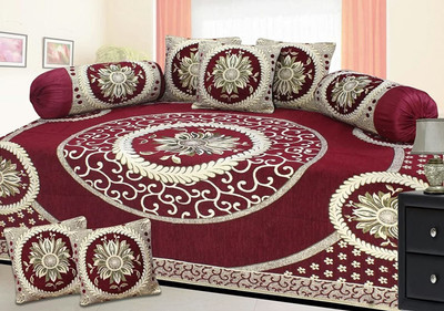 Shivkirpa Velvet Embroidered Diwan Set(Multicolor)