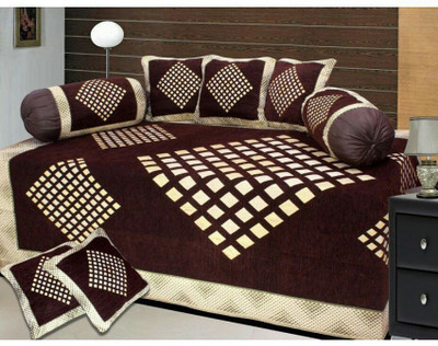 AK Decor Velvet Checkered Diwan Set(Brown)
