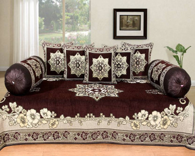 Shivkirpa Velvet Floral Diwan Set(Brown)