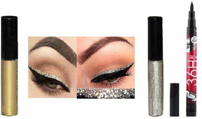 AVEU Glitter Shinning Shimmer Eyeliner Waterproof Gold & Silver With 36Hr Eyeliner 30 ml(Multicolor)