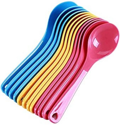 PuthaK 12Pcs/Set Baby Toddler Feeding Spoon Safe Plastic Baby Training Eating Spoon Set Food Color Mixing  - yes(Multicolor)