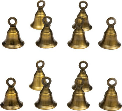 AROHA Studio Pooja Mandir Bell 1.5 Inch Decorative Bell (Antique, Pack of 12) Gold Plated Pooja Bell