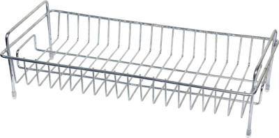 SHIYON Containers Kitchen Rack Steel Single Tier (Set of 1 Pcs Rack ) Multipurpose Kitchen/Bathroom Countertop Storage Shelf Organizer | Stainless Steel with Chrome | Height - 12 cm, Width - 42 cm & Length - 20 cm.