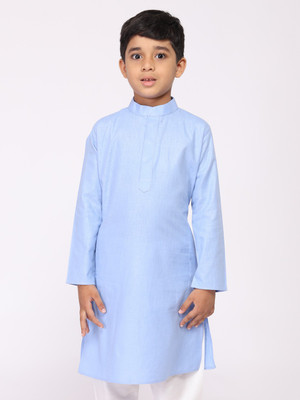 Tabard Boys Solid Straight Kurta(Blue)