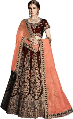 VISENA FAB Embroidered Semi Stitched Lehenga Choli(Maroon)