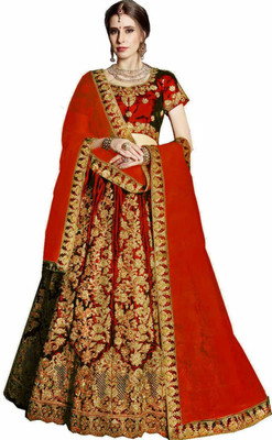 VISENA FAB Embroidered Semi Stitched Lehenga Choli(Red)