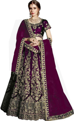 VISENA FAB Embroidered Semi Stitched Lehenga Choli(Purple)