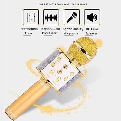Stybits Handheld Wireless Singing Mike Multi-Function Bluetooth Karaoke Mic with Microphone Speaker for All Smart Phones|Android|I Phone(goldencolor) Microphone