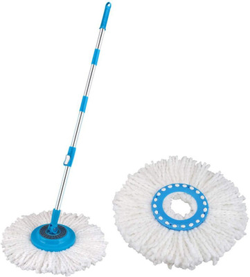 CLP Group Mop Rod Stick Stainless Steel with 1 Refill 360 Degree Rotating Pole Wet & Dry Mop-Blue Wet & Dry Mop(Blue)