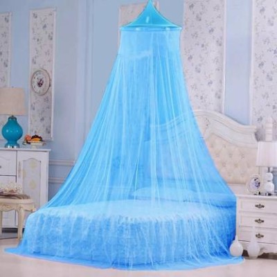 Classic Polyester Adults Washable Polyester Round Double Bed Foldable Mosquito Net (6.5L*5.9B*8H FT) Mosquito Net(Sky Blue, Ceiling Hung)