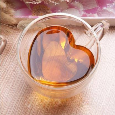 ZIDO Exclusive Double Wall Heart Shape Thermal Insulated Borosilicate Glass Cup with Comfort Handle Perfect for Tea/Coffee/Latte/Americano/Cappuccinos/Tea Bag/Beverage (Pack of 1) 150 ML. Glass Coffee Mug(150 ml)