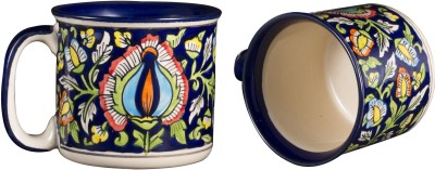 caffeine Handmade Blue Jaipuri Ceramic Coffee Mug(500 ml, Pack of 2)