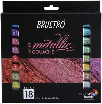 BRuSTRO Artists' Metallic Gouache Set of 18x12ml(Set of 18, Multicolor)