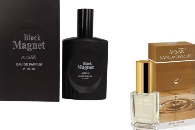 Ahsan Black Magnet Eau de Parfum - 100 ml + Sandalwood - 30 ml Eau de Parfum - 130 ML (For Men & Women) Eau de Parfum  -  130 ml(For Men & Women)