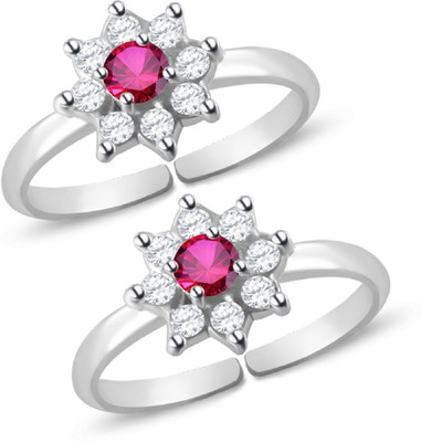 Parnika Sparkling Ruby & White CZ Pure 92.5 Sterling Silver Cubic Zirconia Toe Ring